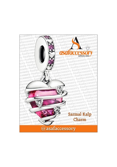 Sarmal Kalp Charm Pembe Gümüş Kaplama