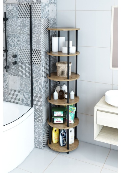 6 Raflı Yuvarlak Banyo Dolabı Rafı Banyo Düzenleyici Banyo Kileri Havlu Dolabı Atlantikçam