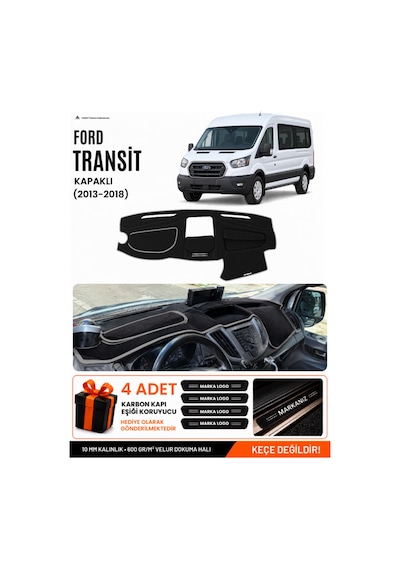 Ford Transit Kapaklı 2013-2018 Uyumlu Torpido Örtüsü, Torpido Kılıfı - Siyah Gri