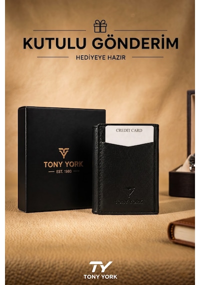 Tony York Orijinal Erkek Özel Kutulu Otomatik Mekanizmalı Rfid Korumalı Hırsızlık Engelleyici Kartlıklı Cüzdan siyah