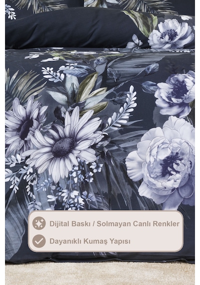 Elart Eva Nevresim Takımı Çift Kişilik %100 Pamuk Saten 200x220 Cm Lacivert Lacivert