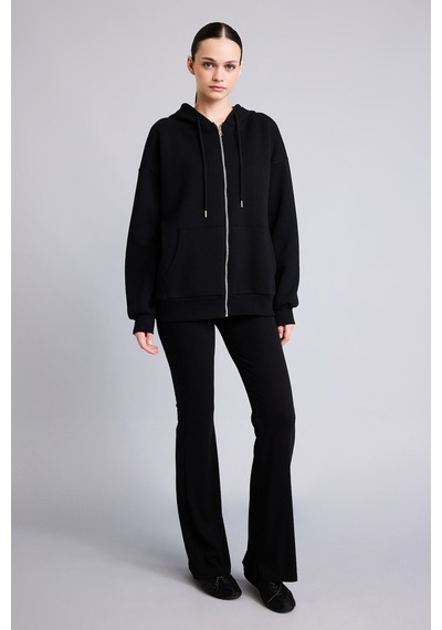 Defacto Oversıze Kapüşonlu Kalın Sweatshirt Kumaşı Hırka I2413ax26aubk81 Siyah-bk81