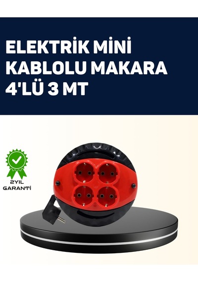 Ev Ve Ofis İçin 3 Metre Kablolu 4 Priz Makarası 1 - 3 M