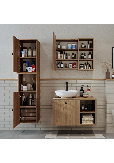 Lavabolu Mdf 75 Cm Lotus Çekmeceli Banyo Dolabı + Aynalı Dlp Atl Atlantik Çam