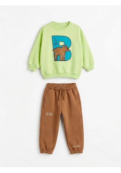 Magu Çocuk Pamuklu Ayı Baskılı Fıstık Yeşili Sweatshirt Ve Kahverengi Eşofman Altı Takımı Çok Renkli Magu Çocuk Pamuklu Ayı Baskılı Fıstık Yeşili Sweatshirt Ve Kahverengi Eşofman Altı Takımı Çok Renkli