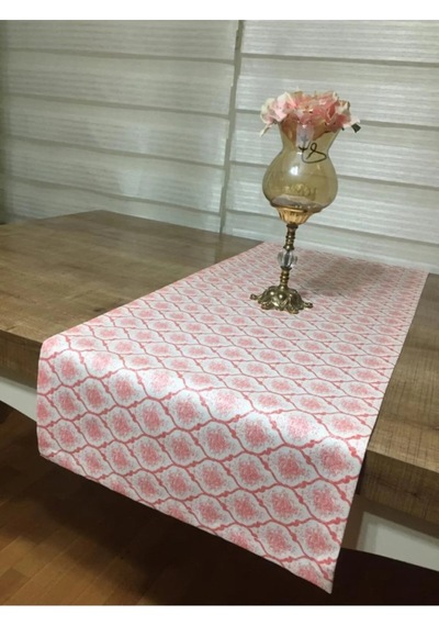 Melisa Damask Baskılı Duck Kumaş Krem Kırmızı Runner 40x140 Cm 507 Krem