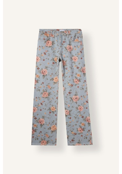 Defacto %100 Pamuk Çiçekli Straıght Fıt Normal Bel Kısa Paça Standart Boy Gabardin Pantolon I9241ax26aube791 Mavi-be791