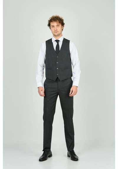 Gio Erkek Regular Fit Mono Yaka Yelekli Takım Elbise 4460 Füme Füme