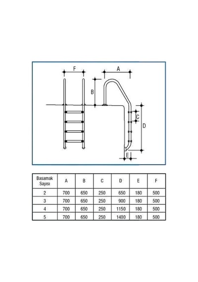 Havuz Merdiveni 3 Basamak Standart Model 304
