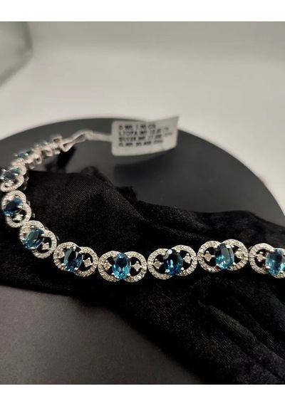 925 Ayar Gümüş Mavi Topaz Elmas Bileklik 262 Gümüş