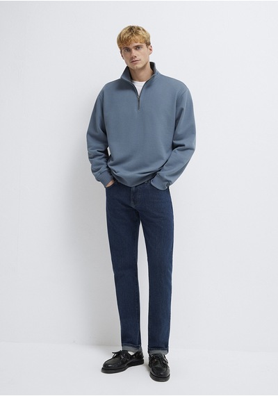Mavi - Yarı Fermuarlı Mavi Basic Sweatshirt 0s10419-80889 Mavi