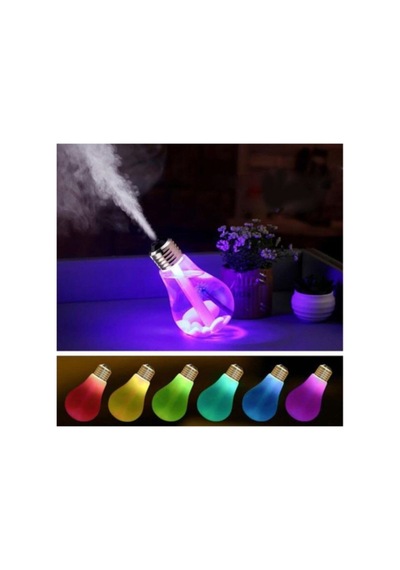 Ampul Şekilli Oda/hava Nemlendirici Usb Su Hazneli Sıcak Soğuk Buharlı 7 Led Işıklı Beyaz