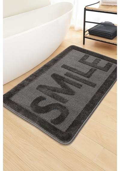 Doğal Kaymaz Taban Banyo Paspas Uzun Ömürlü Yumuşak Dokulu Su Emici Yıkanabilir Smile 60x100 Antrasit