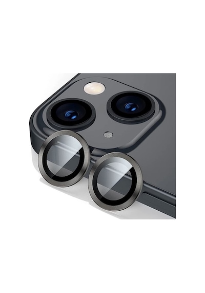 Apple İphone 13 Mini Kamera Koruyucu Lens Mercek Metal Çerçeveli 2li Set Siyah Black