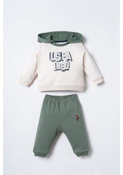 U.S. Polo Assn. Erkek Bebek Kapüşonlu Beyaz Uzun Kol Pijama Takım Usb3178-c-v2 Usb3178-c-v2