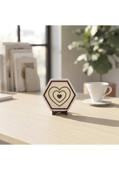 İç İçe Kalp İkonlu Dekoratif Masaüstü Süsü Kahve Köşeleri Veya Çalışma Masaları İçin Modern Ve Şık Bir Seçim 10x10 Cm, Pudra