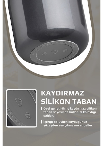 Fika Paeta Çift Katmanlı Sızdırmaz Kapaklı Çelik Büyük Boy Sürahi Termos 2 Litre Antrasit