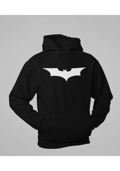 Sevbano Batman Logo Baskılı Unisex Oversize Dc Karakter Hoodie Siyah