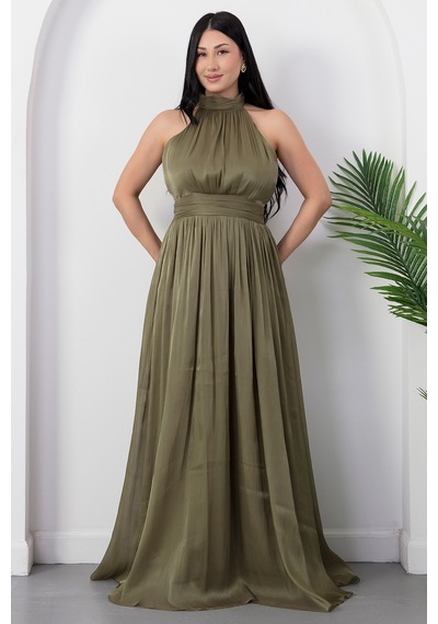 Kalopya Halter Yaka Şifon Elbise Grs4128 Yesıl
