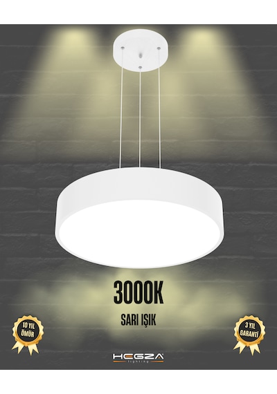 Drum 40cm Beyaz Kasa, Sarı Işık Modern Sarkıt Led Avize Beyaz