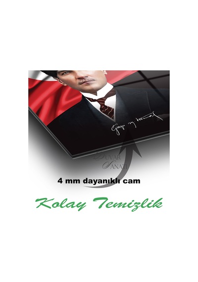 Atatürk Portre Ve Türk Bayrağı Dikey Cam Tablo Evlika, Modern Duvar Dekoru , Kurum Ofis İş Hediyelik Tablo