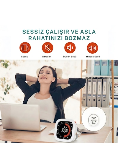 Npo Npt32b Analog Görünümlü Dijital Kronometre Pomodoro Motivasyon Saati Beyaz - siyah