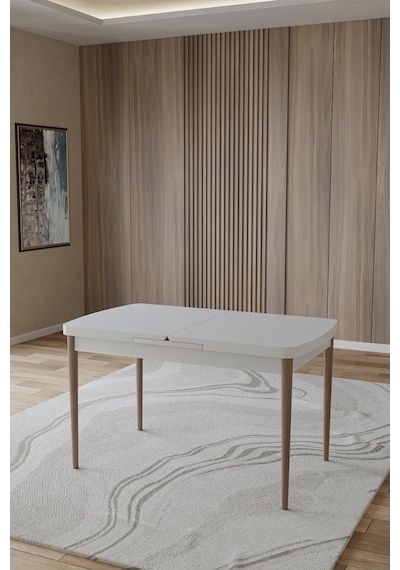 Toce Home Helmo Serisi 80x130 Açılır Masa Yemek Odası Takımı, Mutfak Takımı 4 Adet Sandalye Bej