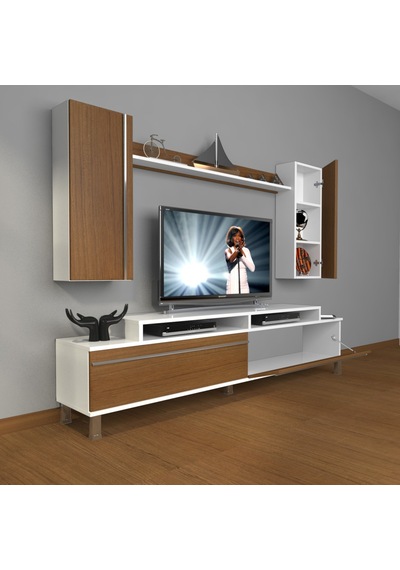 Decoraktiv Ekoflex 7 Mdf Krom Ayaklı Tv Ünitesi Tv Sehpası Beyaz - Ceviz