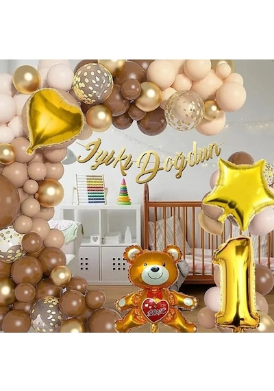 Ayıcıklı Lüks Kahverengi Doğum Günü Süsü Doğum Günü Parti Balon Seti 1