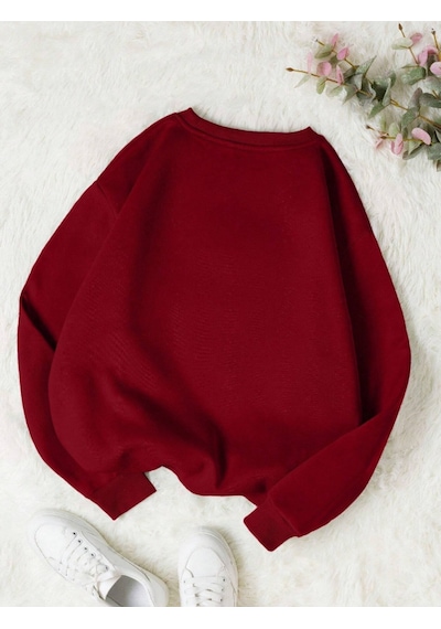 Startmore Kırmızı Kadın Happy Daısy Özel Renkli Oversize Bisiklet Yaka Pamuklu