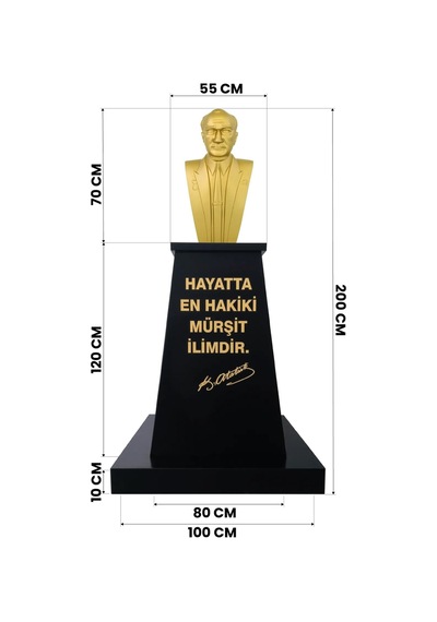 Atatürk Büstü 70cm Alüminyum + Kaide 120cm + Alt Tabla Lise Modeli