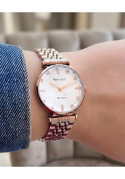 Ferrucci Milano Fc78951 Çelik Kordon&kasa Kesme Camlı Jübile Kordon Kadın Kol Saati Rose Gold