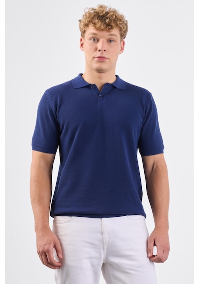 Dufy Lacivert Polo Düğme Yaka Düz Renk Slim Fit Erkek Triko Lacivert