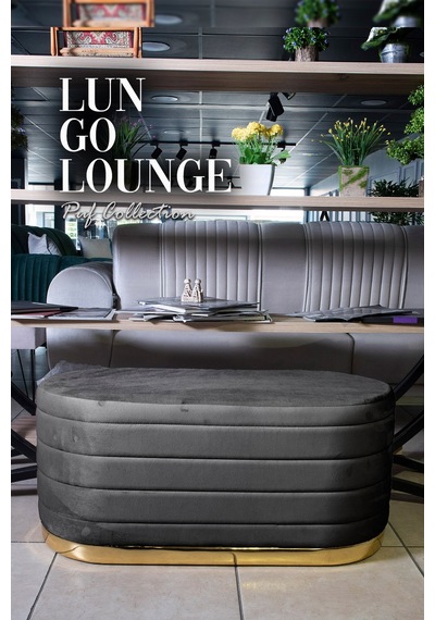 Lungo Long Line Antrasit Puf- 90cm Gold Kaplama Kapitoneli Luxery Pofuduk Oturma &Makyaj Puff&Bench