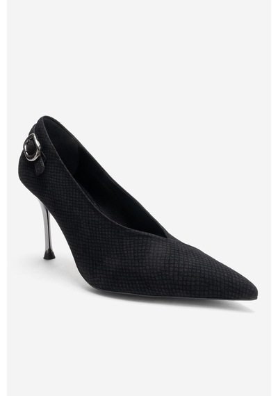 Luvishoes Polly Siyah Desenli Tokalı Kadın Topuklu Ayakkabı Siyah