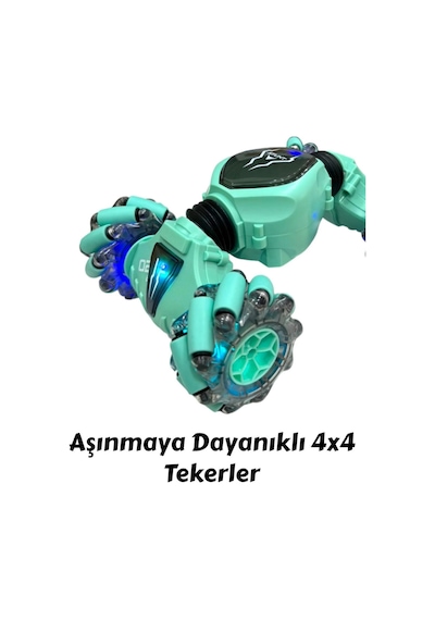 Şarjlı Uzaktan Kumandalı Ve El Sensörlü 4x4 Akrobat Araba 360 Derece Dönen Işıklı Oyuncak Araba Yeşil