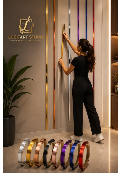 Lucitart Studio 5 Adet 5cmx120cm 1mm Kalınlığında Kendinden Yapışkanlı Pleksi Aynalı Duvar Çıtası 9 Renk Seçeneği Dekoratif Duvar, Kapı, Tv Ünitesi Ve Mobilya Çıtası Siyah
