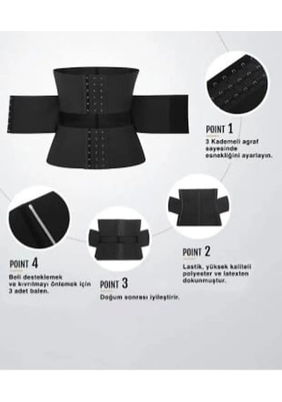 Sauna Suit Agraflı Latex Göbek Bel Korse  Kum Saati Ve Toparlayıcı Korse Siyah
