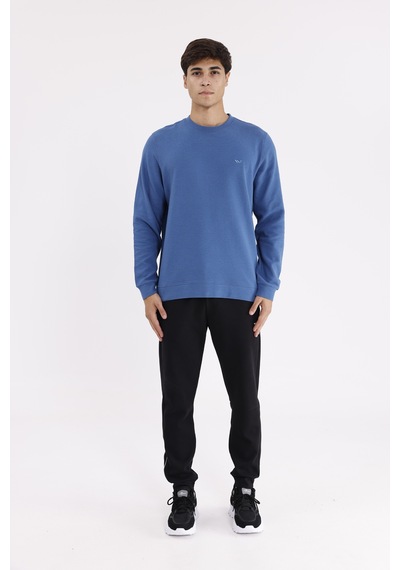 Rowinger Yatay Dokulu Ottoman Yüzey Tonal Logo Detaylı Bisiklet Yaka Standart Kalıp Sweatshirt İndigo Rowinger Yatay Dokulu Ottoman Yüzey Tonal Logo Detaylı Bisiklet Yaka Standart Kalıp Sweatshirt İndigo