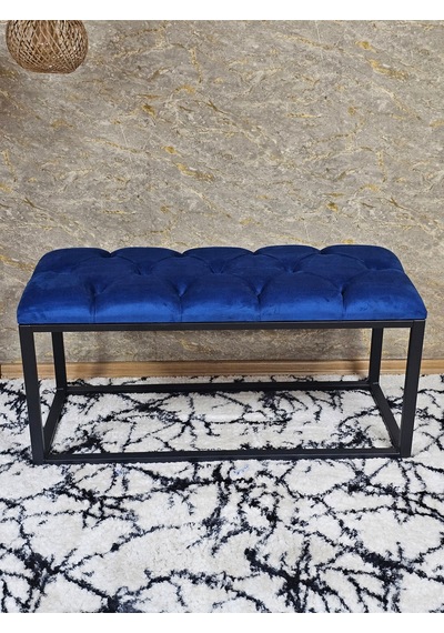 Zafir Siyah Boyalı Diktörtgen 100 Cm X 40 Cm Oturak Puf - Bench - Makyaj Oturağı - Oturak Mavi