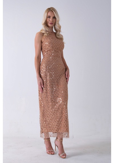 Feminist Gold Midi Boy Straplez Pul Payet Abiye 0801134.122 Gold