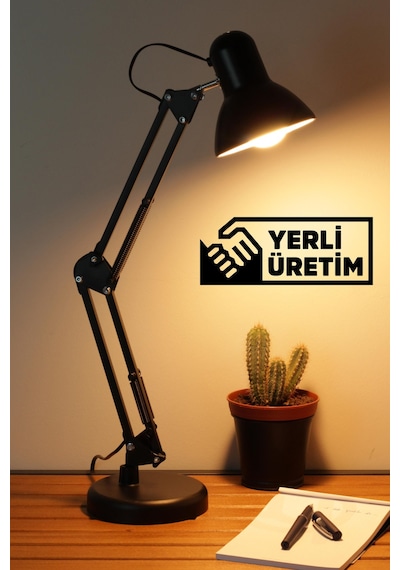 Akrobat Masa Lambası Yaylı Metal 360 Ayarlanabilir Çalışma Okuma Lambası Siyah Siyah