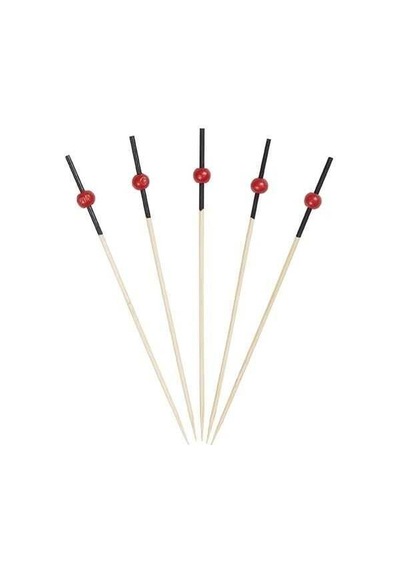 50 Li Paket Kırmızı Top Siyah Bambu Kürdan 9 Cm Kokteyl, Kanepe Ve Tatlı Sunum Kürdanı