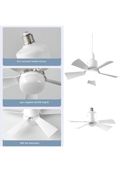 5 Kanatlı Led Işıklı Tavan Vantilatörü Sessiz Çalışan, Uzaktan Kumandalı, Modern Beyaz Tasarım Diğer