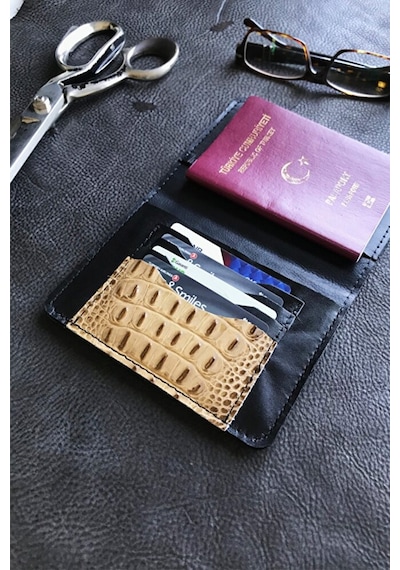 Vip Gift Voyager Hakiki Deri Pasaport Kılıfı Croco Kahve Çok Renkli