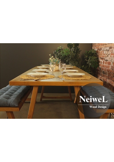 Neiwel Dore Doğal Ahşap Banklı Yemek Masası Takımı-80-220 Takım Açık Ceviz