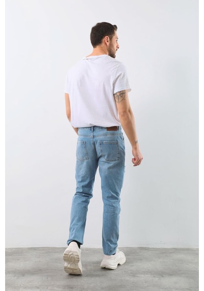 Blue White Erkek Yırtık Detaylı Jean Pantolon Mavi