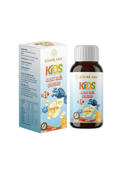 Zühre Ana Kids Çocuklar için - Omega 3 Balık Yağı Şurubu Vitamin Katkılı ve Portakallı 150 ML