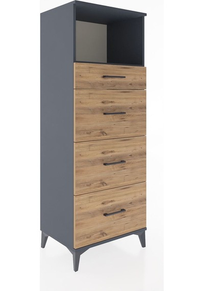 Hyperion Dolap Tek Raflı 4 Çekmeceli 60x44x163 Antrasit-çam Antrasit