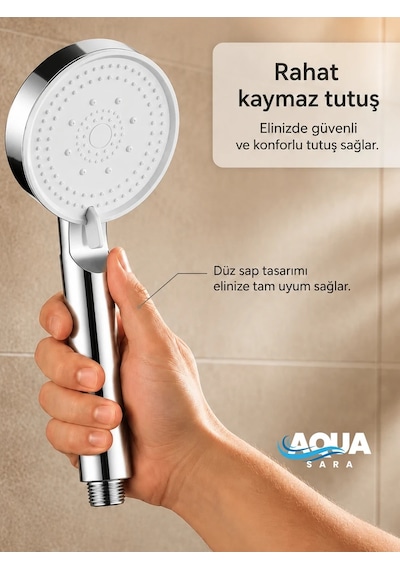 Aqua Sara Krom 5 Fonksiyonlu Yüksek Basınçlı Ayarlanabilir Duş Başlığı
